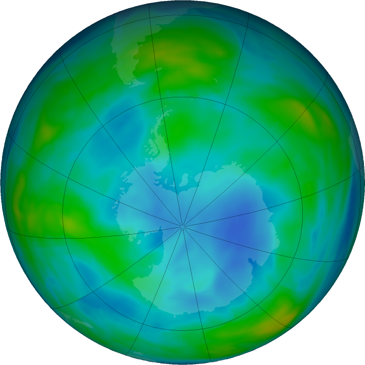 Antarctic ozone map for 26 June 2020